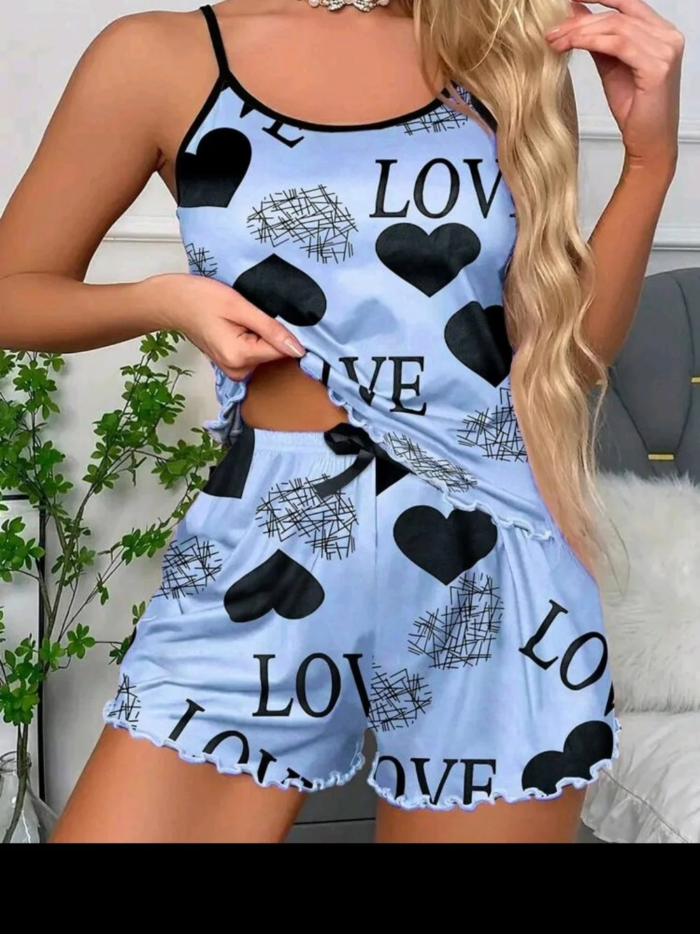 Women’s Heart Print Cami & Short Sleep Set - Pink, Blue, Yellow